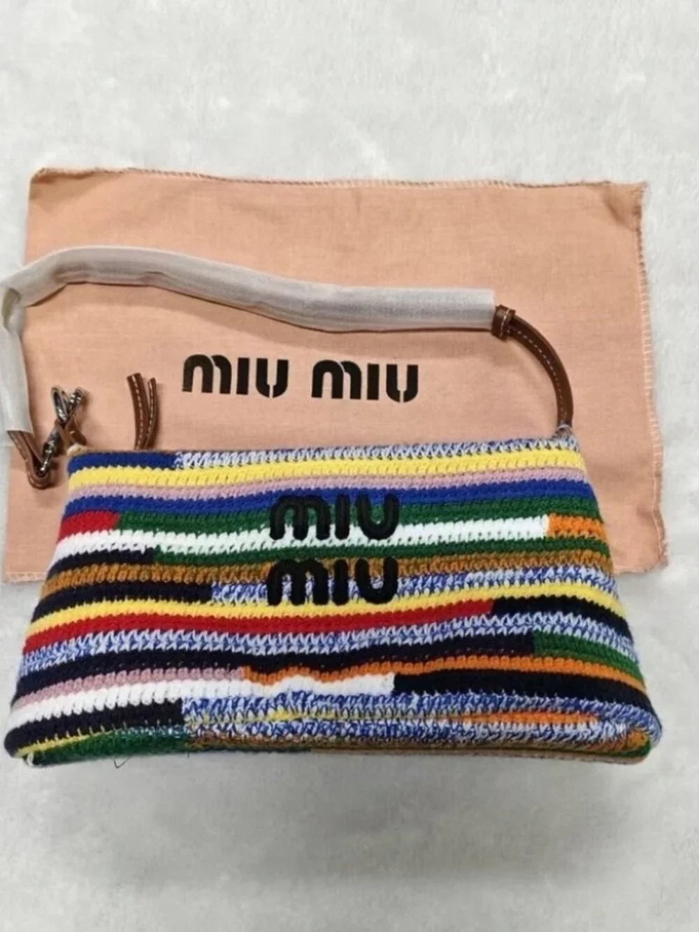 Miu Miu Multistripe Crochet Shoulder Bag in Blue, Green, Yellow, White, Black